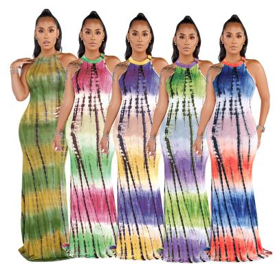 China 2022 Summer New Women Maxi Dress Stand Long Floor Dress Holiday Halter Candy Colors Anti-Static Bohemian Hollow Party Prom Long Floor Dress for sale