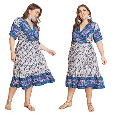 China Plus Size Plus Size XL-4XL Clothing Korea Size Pregnant Woman Hot Selling Elastic Casual Bohemian One-Line Dresses [E2T] for sale