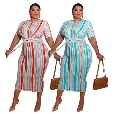 China Wholesale summer fashionable xxxxl plus size plus size women clothing seller striped maxi casual dress 5xl plus size women dresses for sale