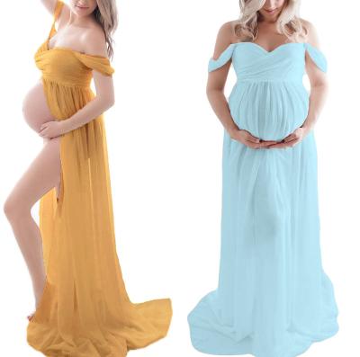 China Anti-Allergy Candy Colors Belly Show Split Long Mesh Dress Candy Colors Pregnant Sexy Women Photoshoot Floor Maternity Dress for sale