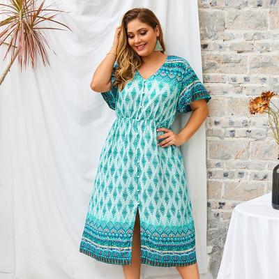 China Wholesale Plus Size Woman Maternity Clothing Plus Size Print Fashion Dress Casual Short Sleeve Loose Dresses [E2T] for sale