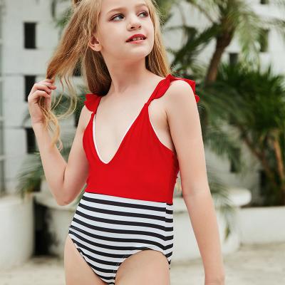 China Fashion Breathable Fashion Elastic Black Backless Cover Up One Piece Swimwear Teenage Children Kids Girls Print Swimsuit Beach Wear for sale