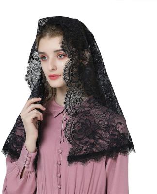 China Luxury china wholesales Black Islam Hijab Muslim Arab Women Lace Veils Catholicism Headscarf Mantilla for sale