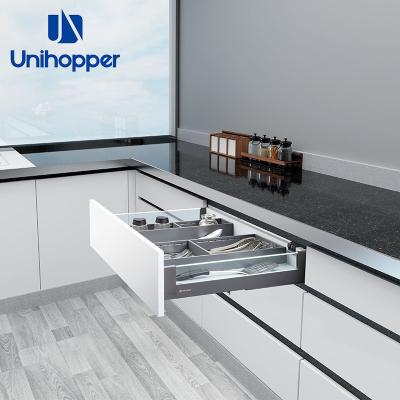 China Modern Unihopper Factory Sliding Slim Glass Tandem Drawer System Kitchen Box With Soft Closing for sale