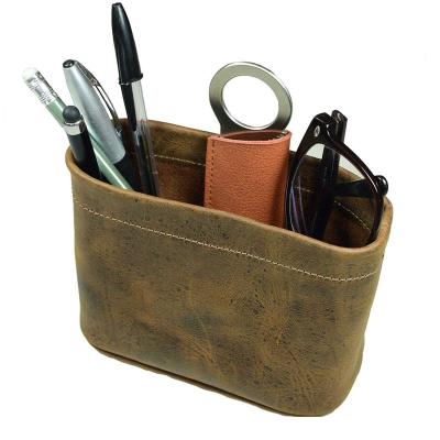 China Schools & Multifunctional Storage Pen Holder Pencil Case PU Office Factory Desks Leather Bag Storage for sale