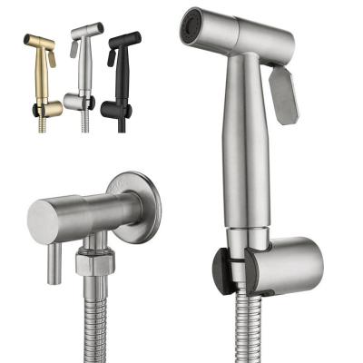 China Protable Travel Bidet Sprayer Wall Mounted Bathroom Shattaf Single Hole Cut Out Stainless Steel Valve Toilet Bidet Sprayer 1.2M Hose Holder Set for sale