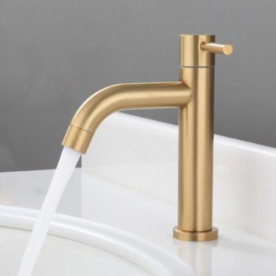 China Only Cold Water Factory Supply Gold Stainless Steel Basin Faucet SUS304 Brushed Deck Mounted Bathroom Sink Direct Single Faucet for sale