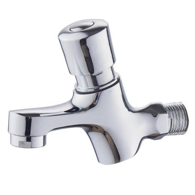 China Brass Chrome Single Cold Hotel Push Basin Faucet Self Closing Time Delay Faucet Wall Mount Bathroom Delay Closing Faucet for sale