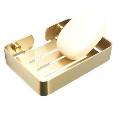 China Modern Brushed Gold Bathroom Hardware Accessories Stainless Steel Rack Soap Dish Basket Shelf for sale