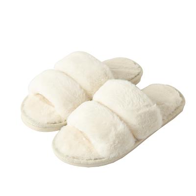 China 2022 Fashion Trend New Design White Slide Rabbit Slippers Indoor Fur Slides Slippers Plush Fluffy Warm Slippers for sale