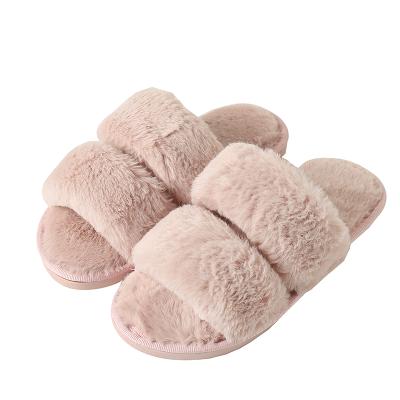 China Fashion Trend Chnia Shoes Warm Rabbit Fur Plush Slippers And Comfortable Pink Fluffy Plush Slippers In Winter for sale