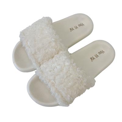 China 2022 Fashion Trend New Design Plush Slippers Indoor Ladies Fashion Slippers Comfortable White Fur Slides Slippers for sale