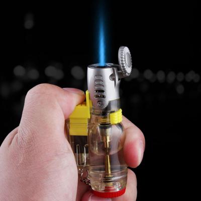 China Luminous-Flame 002 High Quality Plastic Transparent Straight Flame Inflatable Gas Torch Lighter With Fire-locking Function Wholesale for sale