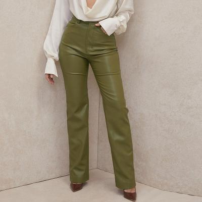 China Women's Straight Pants Solid Color PU Leather Anti-Static Long Pants High Waist for sale