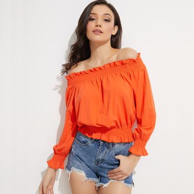 China Anti-pilling Shoulder Lantern Sleeve Chiffon Blouse For Women Ruffles Casual Shirt for sale