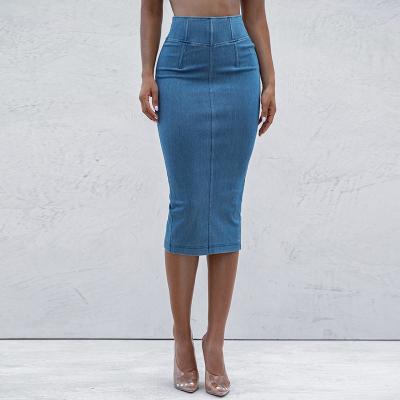 China Anti-Static Elastic High Waist Split Denim Fit Bodycon Skirt For Women for sale