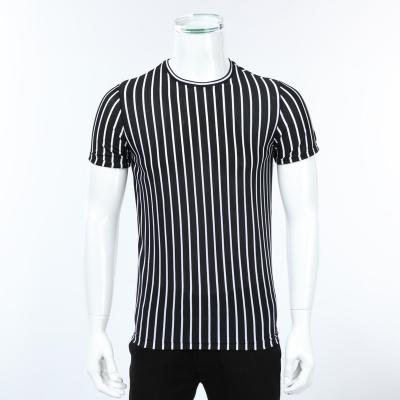 China Men Clothing Wholesale Anti Shrink Short Sleeve Vertical Striped T-Shirt for sale