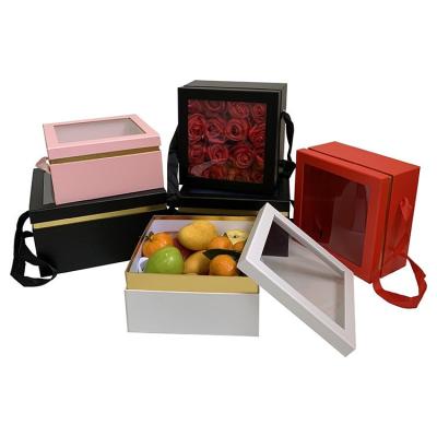 China Lovely Recyclable Square Transparent PVC Sliver New Apple Cherry Fruit Mix Gift Box Window Waist Box For Gifts for sale