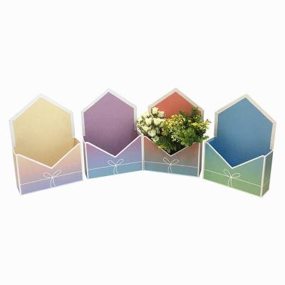 China Recyclable Colored Gradient Envelope Box Bow Ribbon Printing Decoration Flower Arrangement Gift Box Mini Hand Held Bucket Package Of Alone for sale