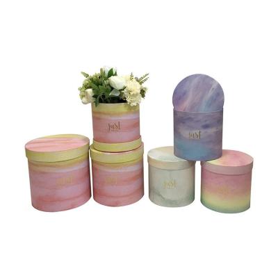 China New Recyclable Watercolor Rainbow Gradient Dreamy Flowers Caress Bucket Macaron Girl Birthday Surprise Love Paper Gift Box Beautiful for sale