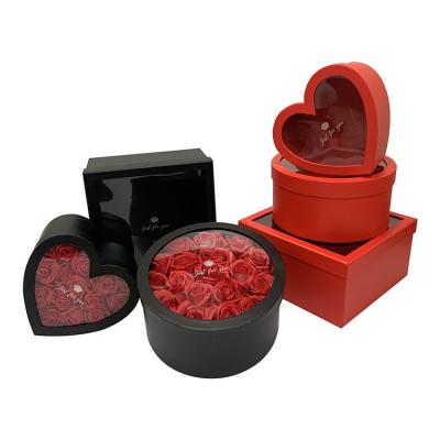 China Multi-size Combination Recyclable Gift Box Set With Window Clear Cover Open Justforyou Soap Flower Participation Gift Red Rose Paper Box for sale