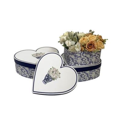 China Recyclable new Chinese antique classic style flower gift box simple blue and white printing art porcelain bouquet of eternal life flower gift box for sale