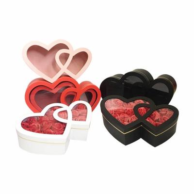 China Recycled materials double heart window splicing transparent pvc classic heart-shaped valentine's day send girlfriend surprise flowers and rose box for sale