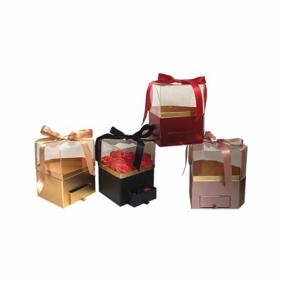 China Recycled materials peach heart lid drawer lipstick perfume double open window sliver acrylic flower transparent gift box send friends the gift box for sale