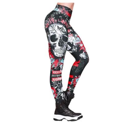 China New Plus Size Halloween Costume Sports Tight Pants Shape Skeleton Patterned Custom Printed Lift Up Leggings Workout Elastic Slim Pants for sale