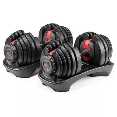 China wholesale Rubber Covered Dumbbell Factory Directly Logo Customized Adjustable Dumbbell Set (24kg/40kg) with Rack for Home Gym Fitness for sale