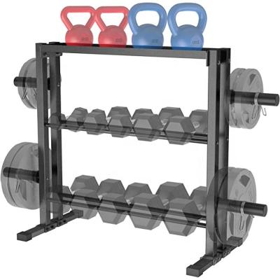 China Commercial 3-Tier Weight Storage Rack Combo Rack for Dumbbells Kettlebells and Weight Plates Gym Home Fitness Equipment for sale