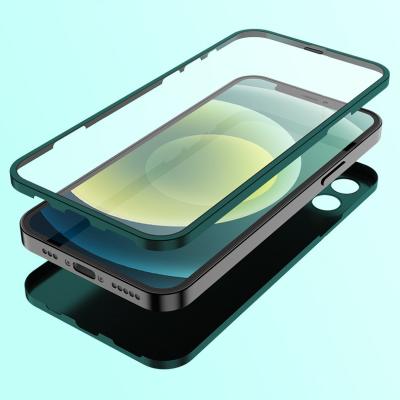 China Full Protection 360 Anti-fall Double Side Shockproof Front Glass Screen Protector PC Back Phone Case For iPhone 12/12 Pro Max for sale