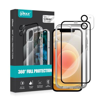 China Mobile Phone 360 ​​Degree Full Cover Phone Set For Apple iPhone 12 3D Clear Screen Protector And Camera Lens Protector With TPU PC Case for sale