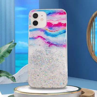 China Anti-drop Fashion Case Sparkle Glitter Bling Starry-sky Case For iPhone 13 Cell Phone Light Cover For iPhone 12 for sale