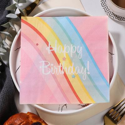 China Printed Manufacturers supply color creative theme happy birthday print napkins Rainbow birthday napkins for sale