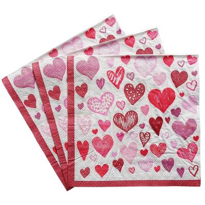 China Printed High Quality Custom Pink Heart Valentine's Day  Printed Paper Tissue Napkins for sale