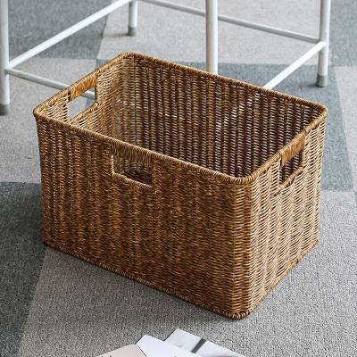 China Durable American Wood Plastic Rattan Woven Handle Storage Basket Study Finish Storage Box for sale