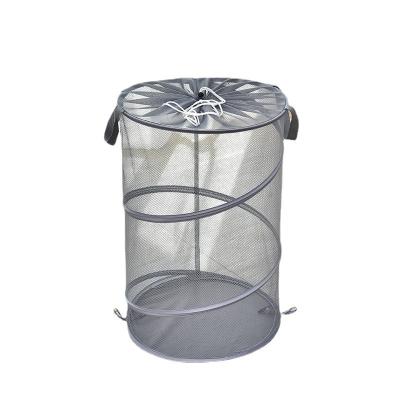 China Bathroom A Set Of Two Mesh Gray Cylinder Dirty Clothes Collapsible Collapsible Automatic Laundry Hamper for sale