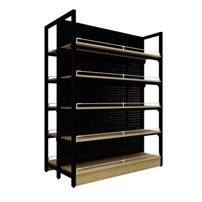 China Shop Display Stand Fashion Simplicity Supermarket Shelves Steel Wood Shelves Retail Display Gondola Racks For Store for sale