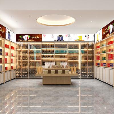 China Double-sided steel wood combined with wine store shelves metal food wine shelves customization for sale