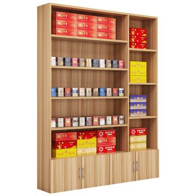 China Tobacco and wine shop display racks modern simple multi-layer wooden liquor large capacity display cabinet Tobacco-02 for sale