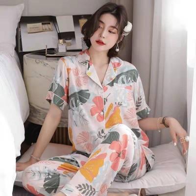 China Foreign Trade Malaysia Hot Sales Breathable Floral Women's Pajamas Women's Short Sleeve Cardigan Homewear Sleepwear for sale