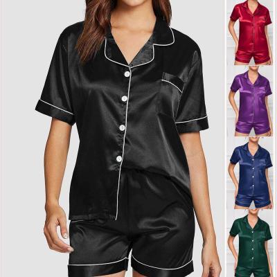 China Breathable satin double stretch women's pajamas solid color short summer home wear border suit direct sales for sale