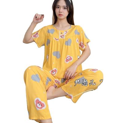 China Summer New Poplin Thermal Pajamas Women's Slim Oversized Printed Shorts Sleeves Round Neck Suit Spring And Autumn Homewear for sale