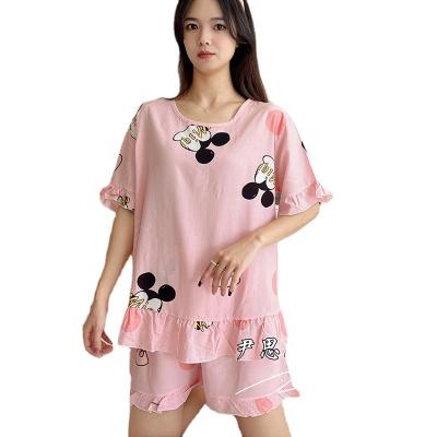 China New Summer Thermal Women Cotton Silk Suit Short Sleeve Shorts Pajamas Plus Size Rayon Casual Slim Homewear for sale