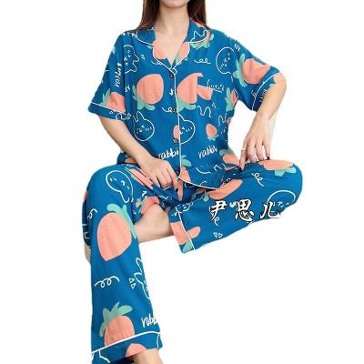 China New Women's Fashion Hot Spring Pajamas Summer Poplin Shorts Sleeve Pants Suit Spring And Autumn Thin Cartoon Printed Homewear for sale