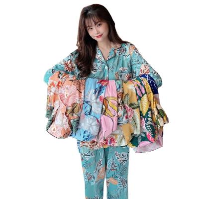 China Autumn New QUICK DRY Women's Pajamas Women's Long Sleeve Cardigan Flower Grass Casual Loose Suit Home Wear Double-Length for sale