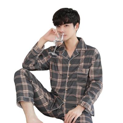 China Autumn Suit Men's Long Sleeve Pajamas Spring And Autumn QUICK DRY Long Sleeve Mens Knitted Cardigan Set Middle Ages And Older Cotton Sleepwear for sale