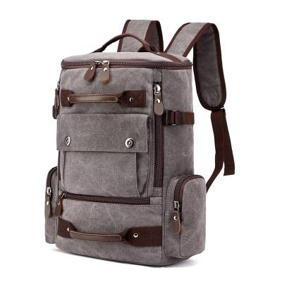 China Retro Style Vintage Man Canvas Outdoor Hiking Leather Backpack Custom Rucksack Rucksack For Men for sale