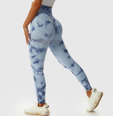 China Breathable STOCK Tie Dye Women Gym Active Fitness Leggings Seamless High Waist Workout Tight Scrunch Butt Yoga Long Pants for sale